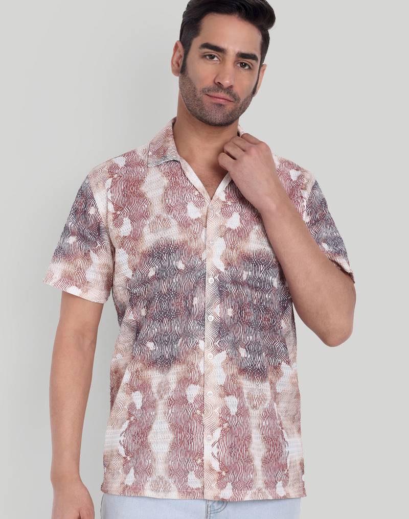 Brown color smart printed casual shirt for men