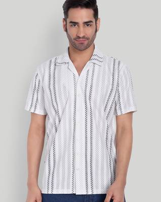 White color smart printed casual shirt for men 1