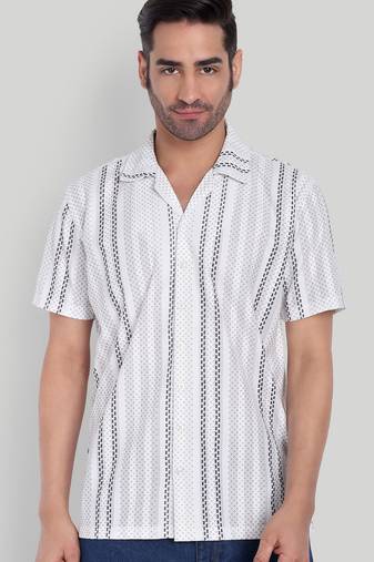 White color smart printed casual shirt for men