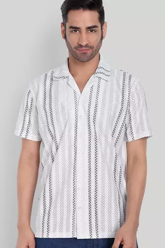 White color smart printed casual shirt for men
