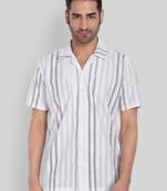 White color smart printed casual shirt for men
