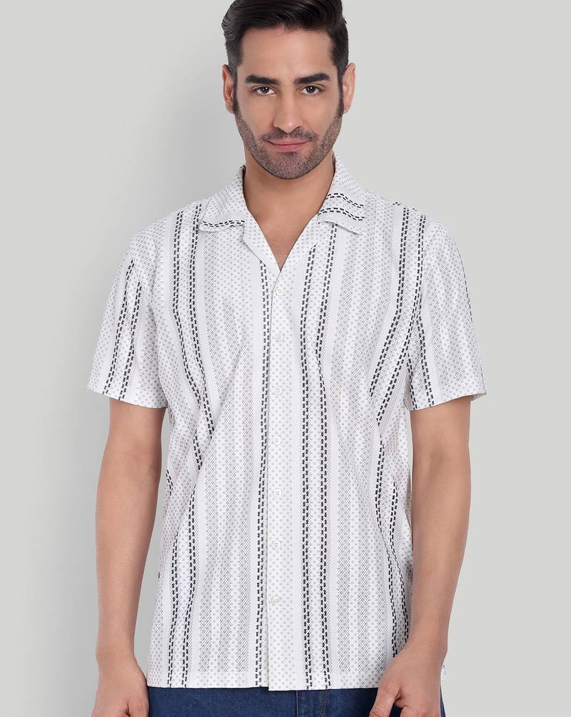 White color smart printed casual shirt for men