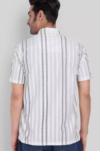 White color smart printed casual shirt for men