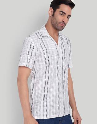White color smart printed casual shirt for men 4