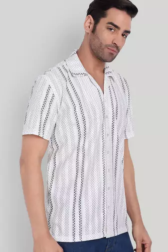 White color smart printed casual shirt for men