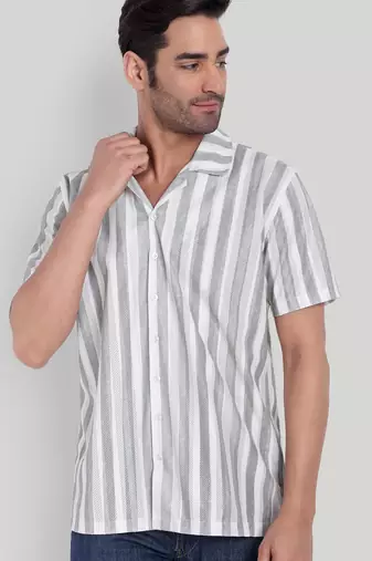 Grey color smart printed casual shirt for men