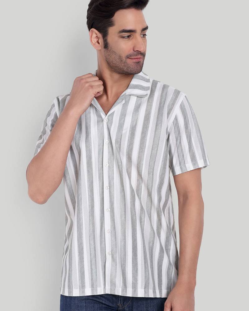 Grey color smart printed casual shirt for men