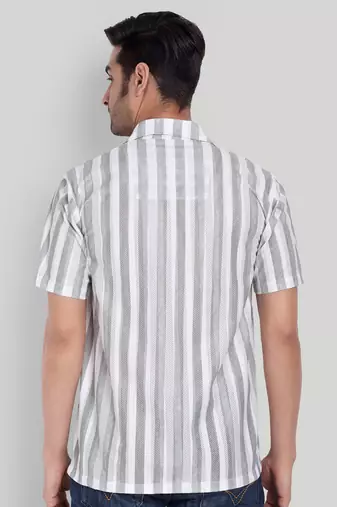 Grey color smart printed casual shirt for men