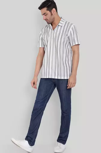 Grey color smart printed casual shirt for men