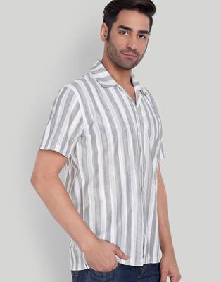 Grey color smart printed casual shirt for men 4