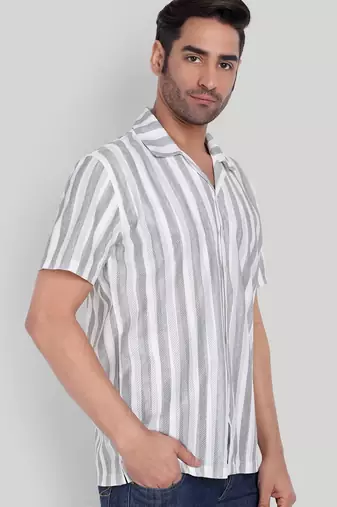 Grey color smart printed casual shirt for men