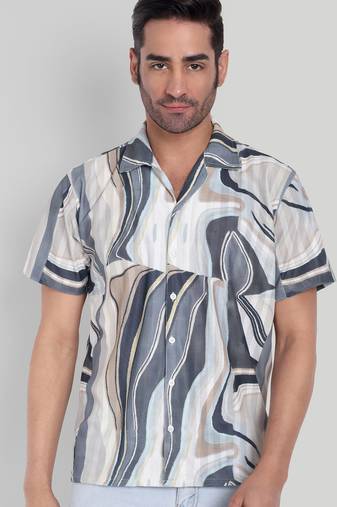 Beige color smart printed casual shirt for men