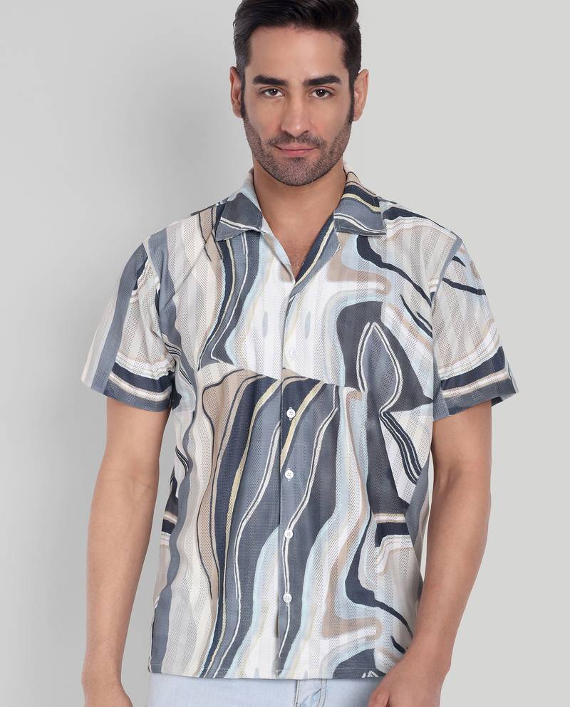 Beige color smart printed casual shirt for men