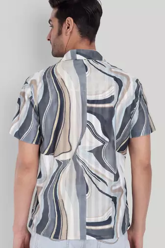Beige color smart printed casual shirt for men