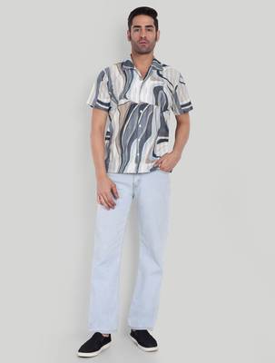 Beige color smart printed casual shirt for men 3