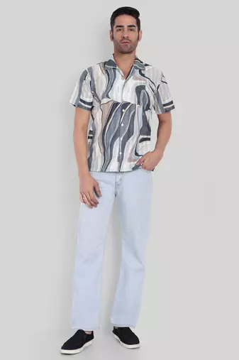 Beige color smart printed casual shirt for men