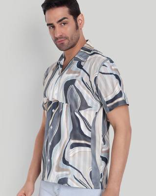 Beige color smart printed casual shirt for men 4