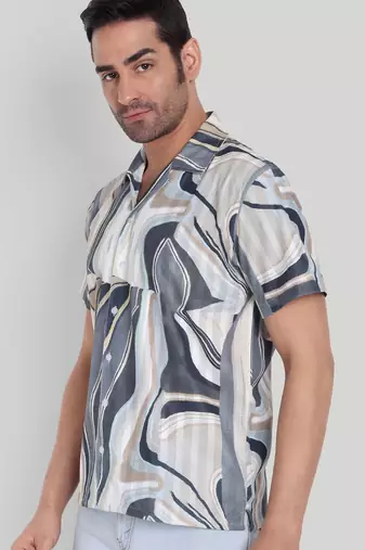 Beige color smart printed casual shirt for men
