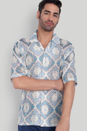 Smart and stylish blue color  designer printed shirt