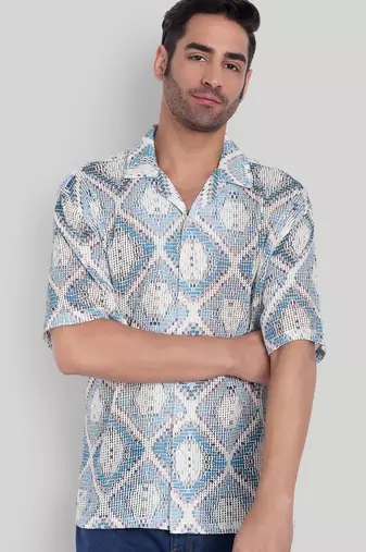 Smart and stylish blue color  designer printed shirt