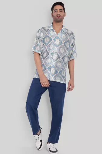 Smart and stylish blue color  designer printed shirt