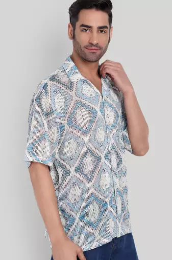 Smart and stylish blue color  designer printed shirt