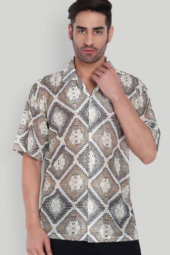 Smart and stylish brown color  designer printed shirt