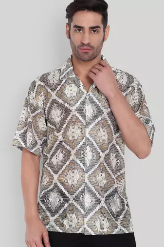 Smart and stylish brown color  designer printed shirt