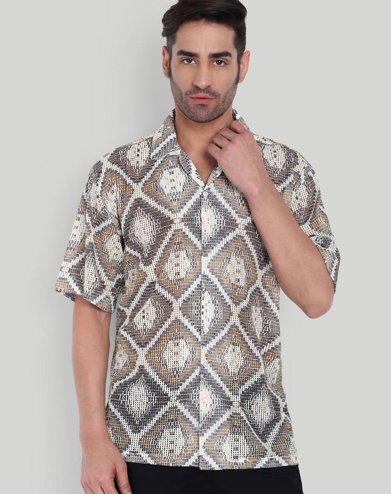 Smart and stylish brown color  designer printed shirt