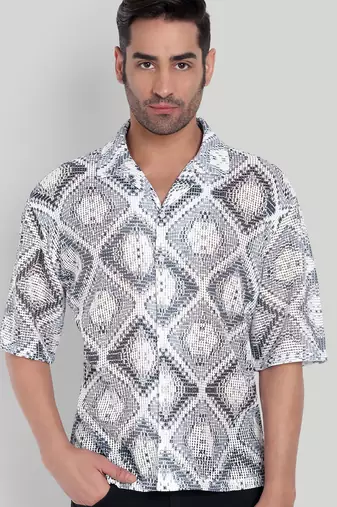 Smart and stylish grey color  designer printed shirt