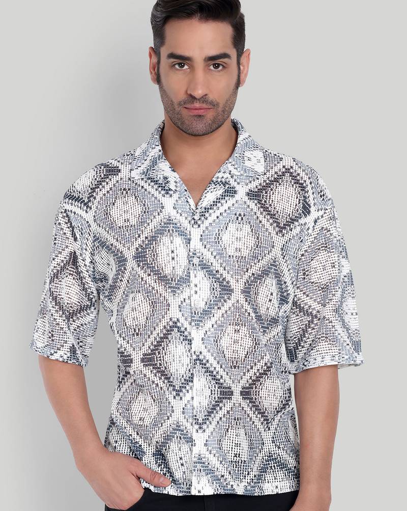 Smart and stylish grey color  designer printed shirt