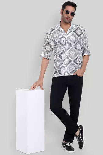 Smart and stylish grey color  designer printed shirt
