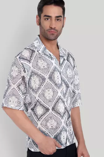 Smart and stylish grey color  designer printed shirt