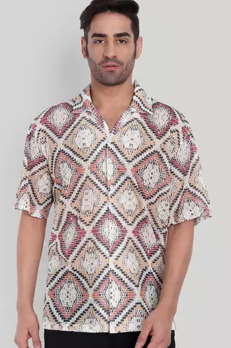 Smart and stylish orange color  designer printed shirt