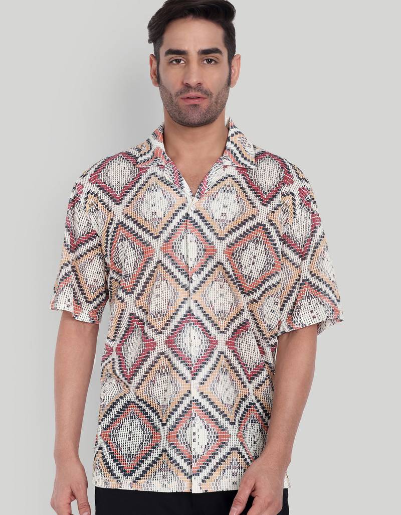 Smart and stylish orange color  designer printed shirt