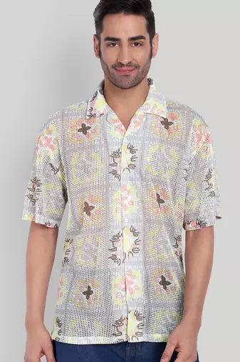 Smart and stylish beige color  designer printed shirt