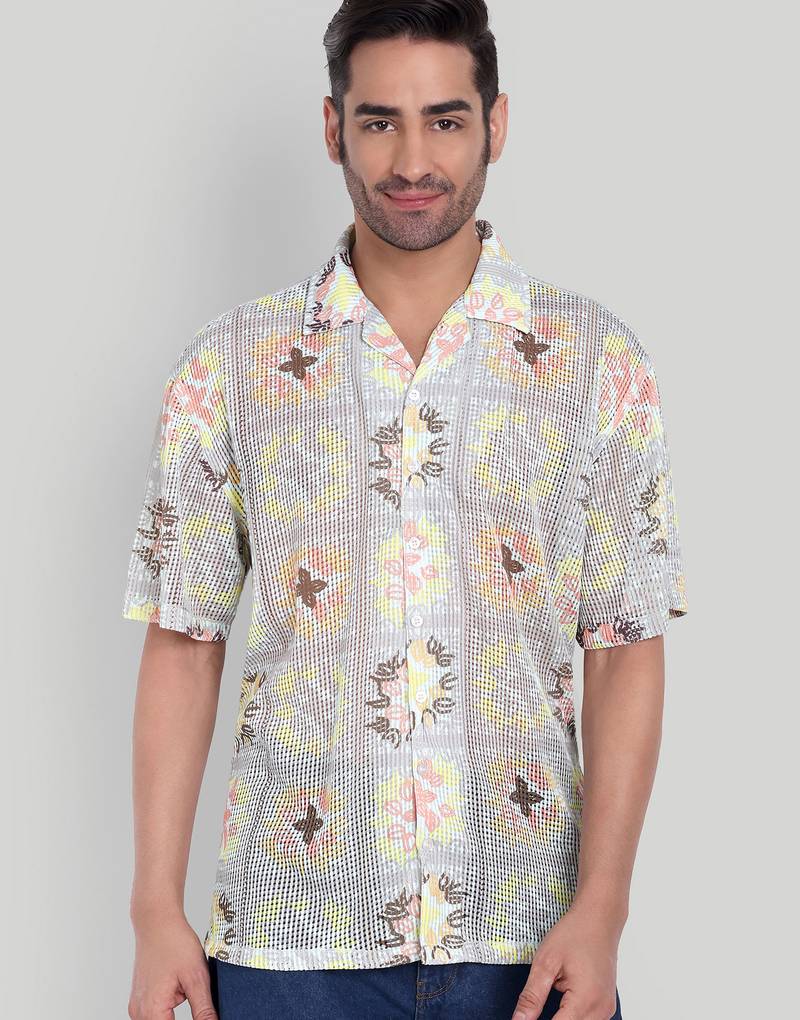 Smart and stylish beige color  designer printed shirt