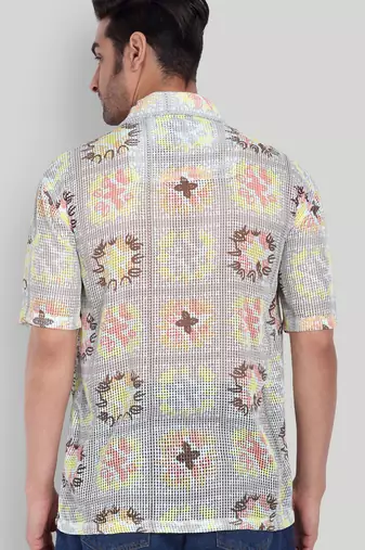 Smart and stylish beige color  designer printed shirt