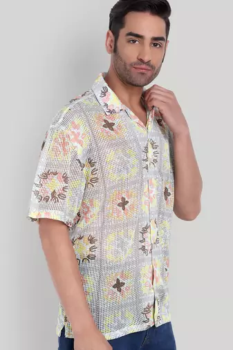 Smart and stylish beige color  designer printed shirt