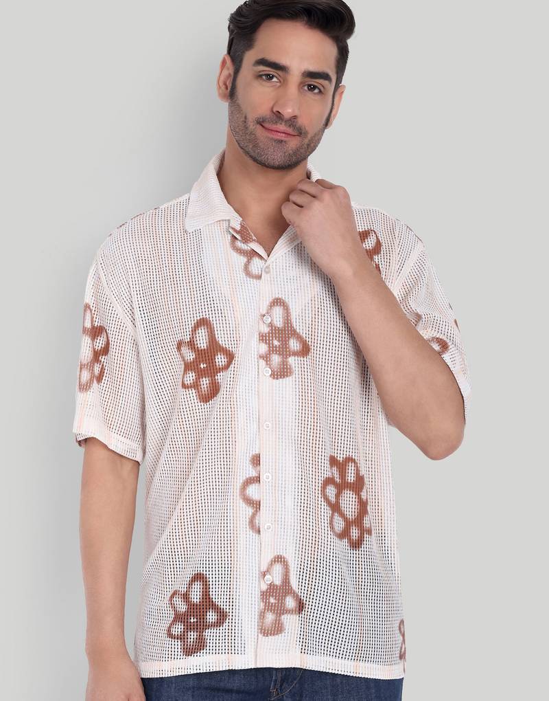 Smart and stylish brown color  designer printed shirt