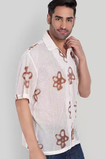 Smart and stylish brown color  designer printed shirt