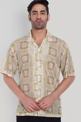 Smart and stylish yellow color  designer printed shirt