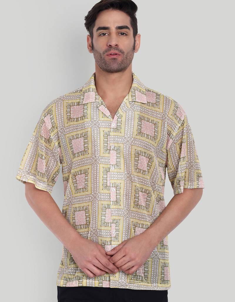 Smart and stylish yellow color  designer printed shirt
