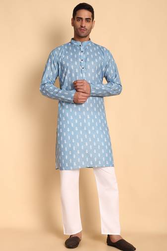 Blue color smart and ethnic designer printed kurta payjama for men's festive looks