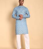 Blue color smart and ethnic designer printed kurta payjama for men's festive looks
