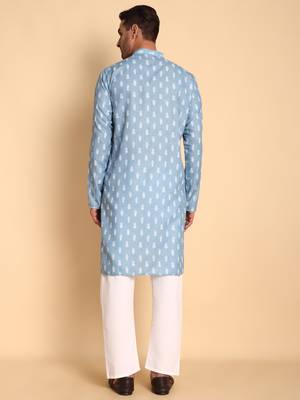 Blue color smart and ethnic designer printed kurta payjama for men's festive looks 2