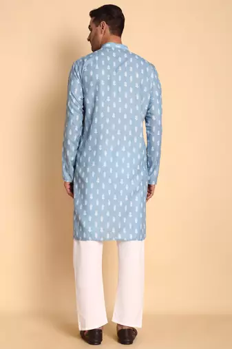 Blue color smart and ethnic designer printed kurta payjama for men's festive looks