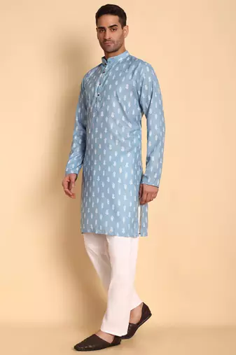 Blue color smart and ethnic designer printed kurta payjama for men's festive looks