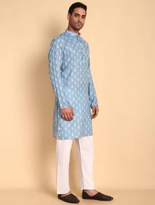 Blue color smart and ethnic designer printed kurta payjama for men's festive looks 5