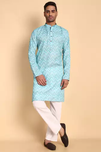 Blue color smart and ethnic designer printed kurta payjama for men's festive looks